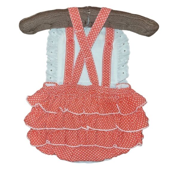 Vintage Baby Eyelet Embroidered Ruffle Bottom Bubble Romper 9m - Picture 2 of 10